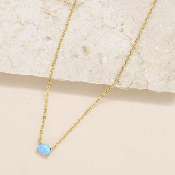 ♥️ Blue Opal 18k Gold Plated Necklace - Picture 3 of 7